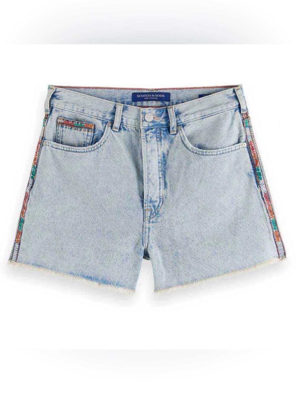 Scotch & Soda The Ray Embroidered Denim Shorts Size 27 Raw Hem Light Wash